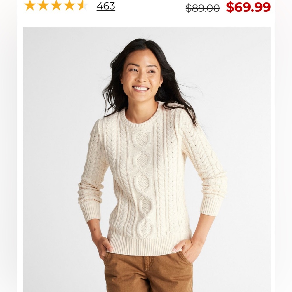LL Bean Women's Bean's Heritage Soft Cotton Fisherman Sweater, Crewneck